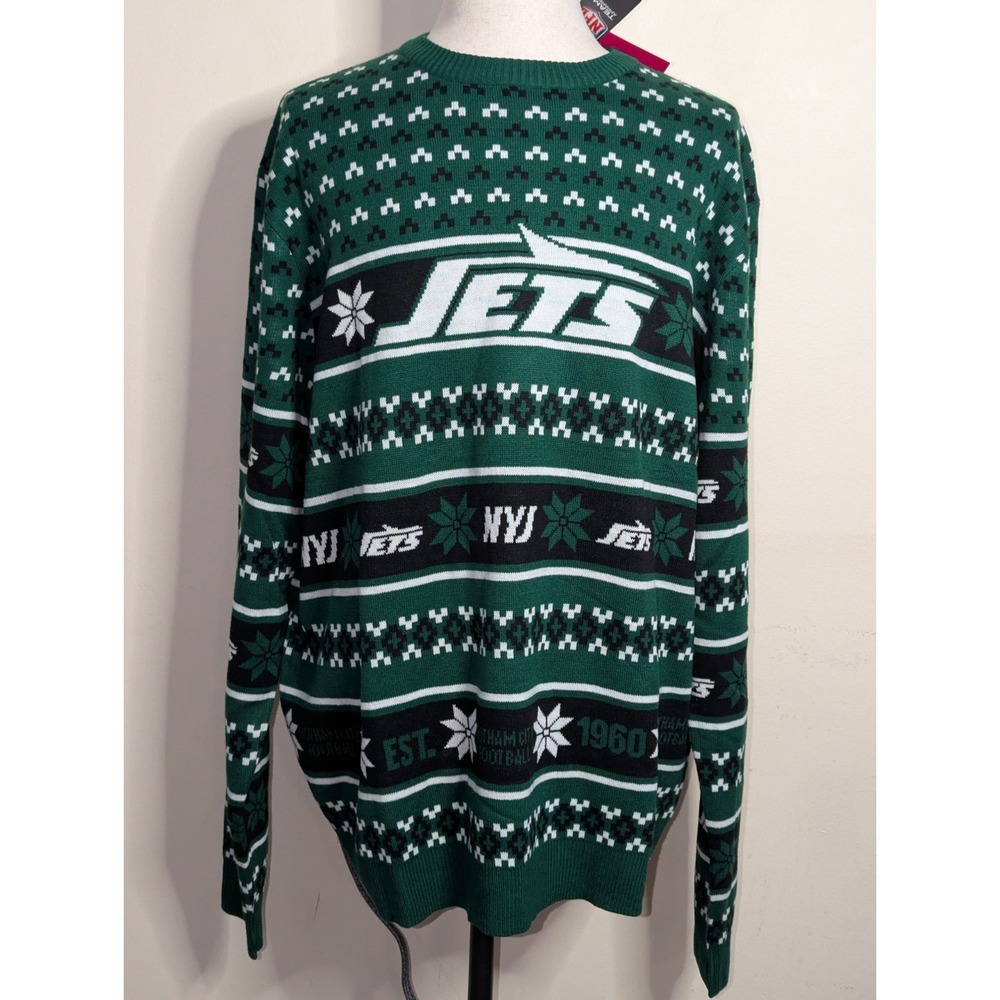 FOCO NFL New York Jets Busy Ugly Christmas Sweater Mens XXL‎